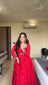 Red chili slit Anarkali Kurta Set Premium Suit Set | Festive & Party Wear